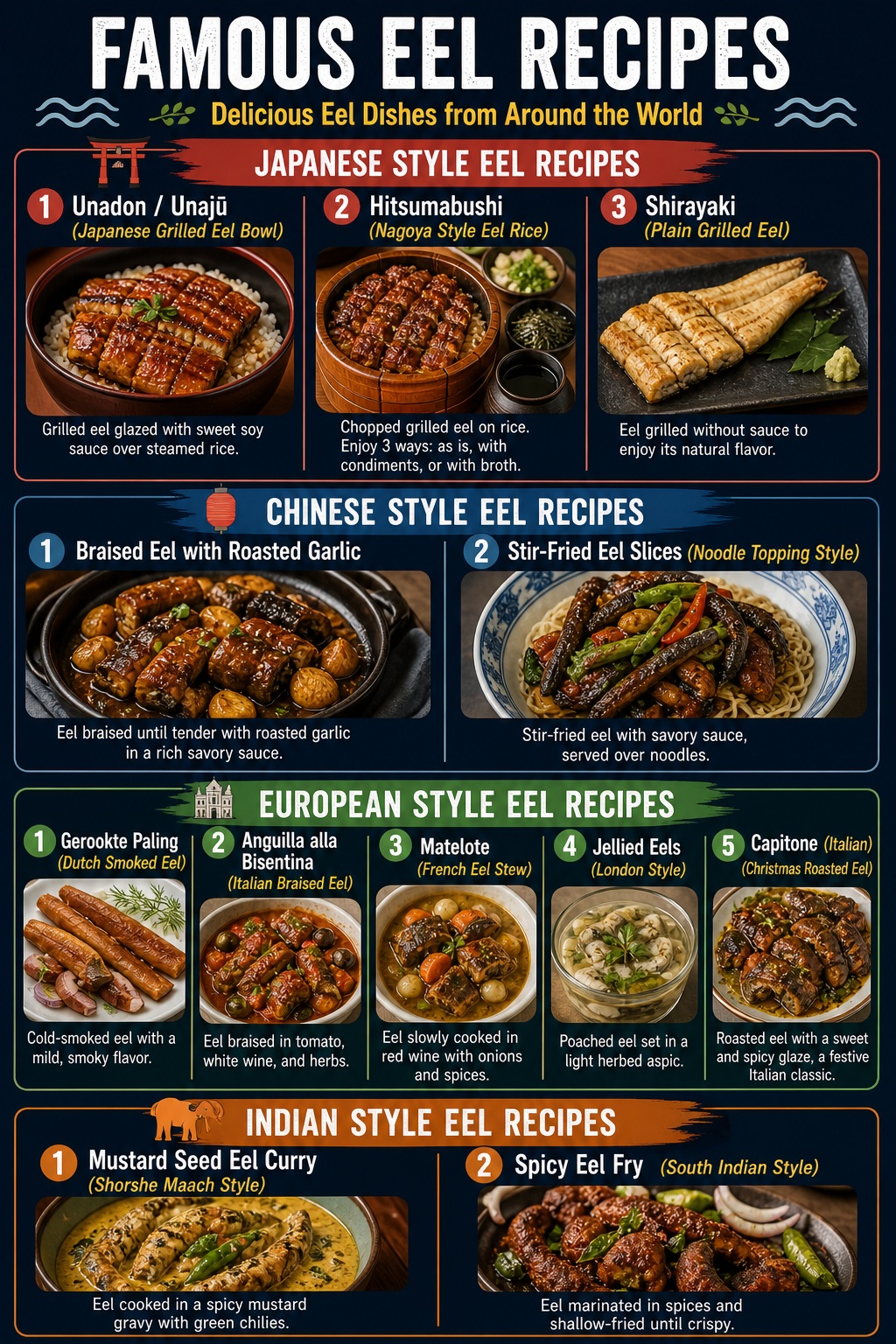 Eel Recipe styles infographic