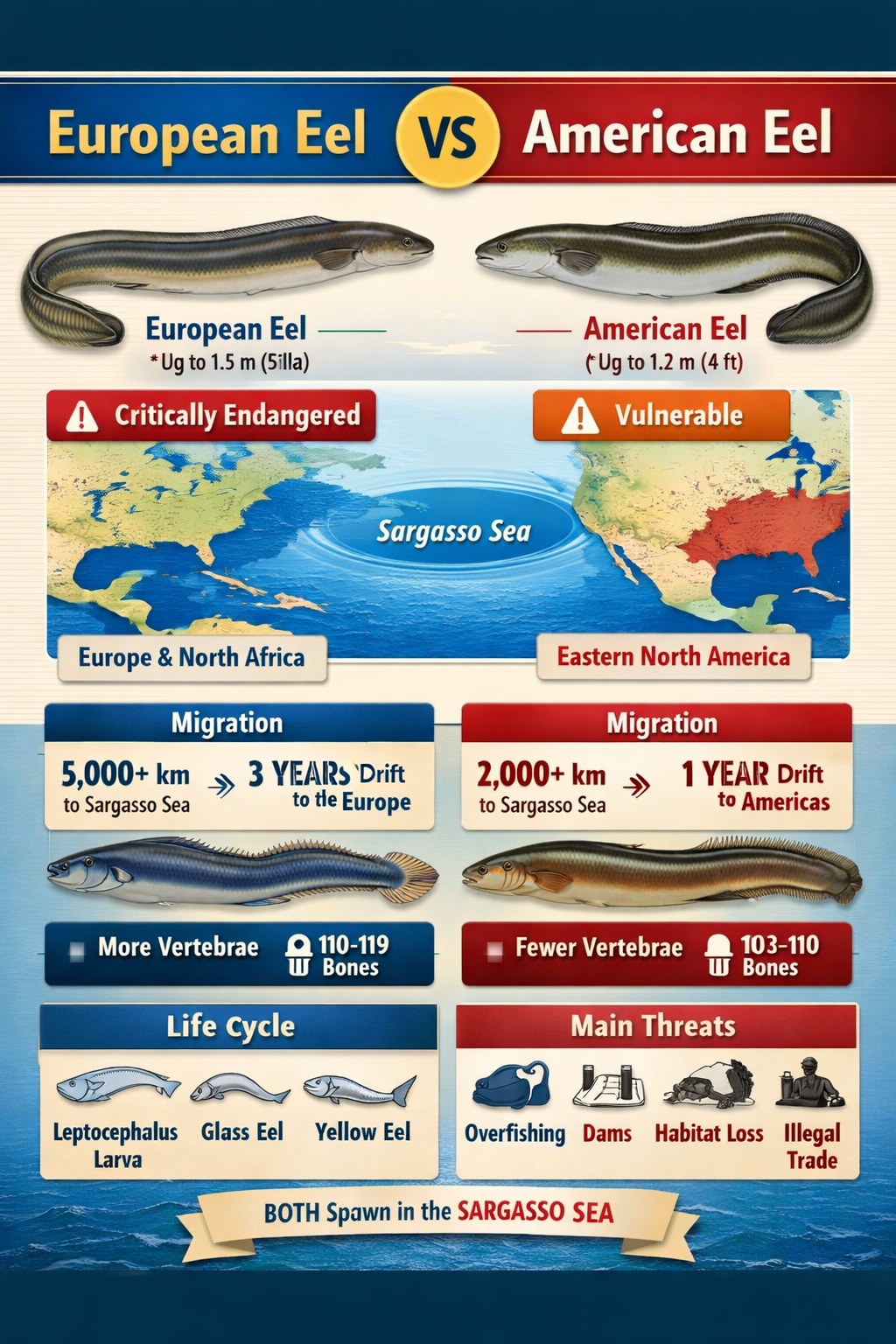 European Eel vs American Eel Infographic