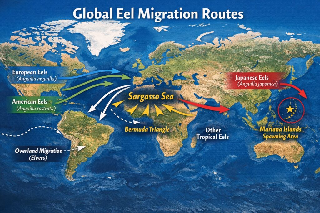 Global Eel Migration Routes