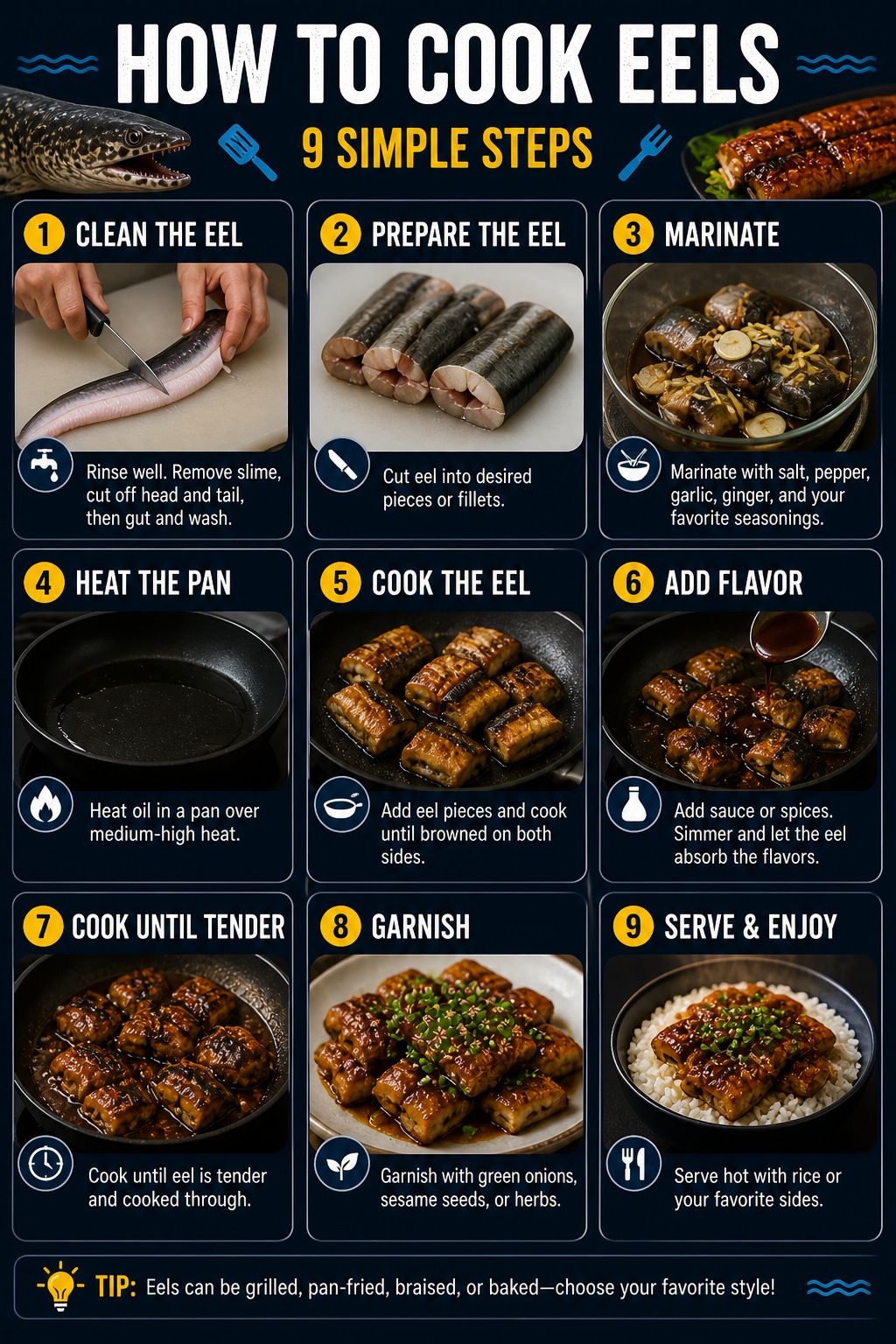 How To Cook Eels Steps Infographic