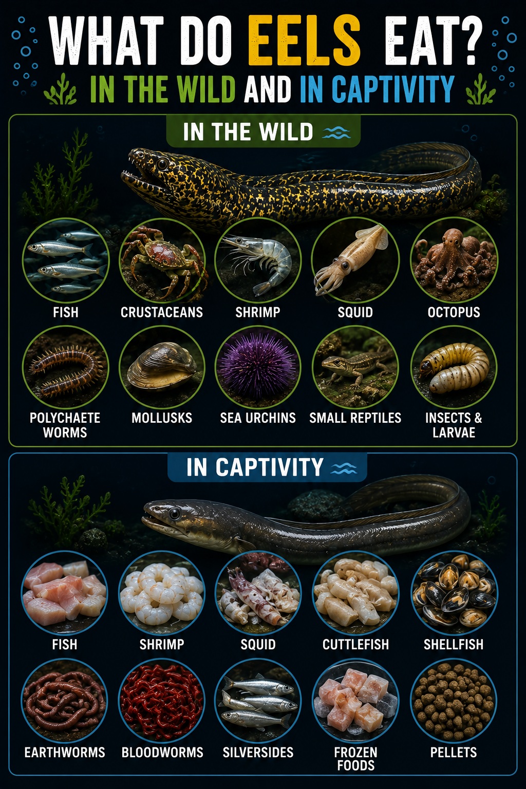 what eels eat in the wild and captivity 